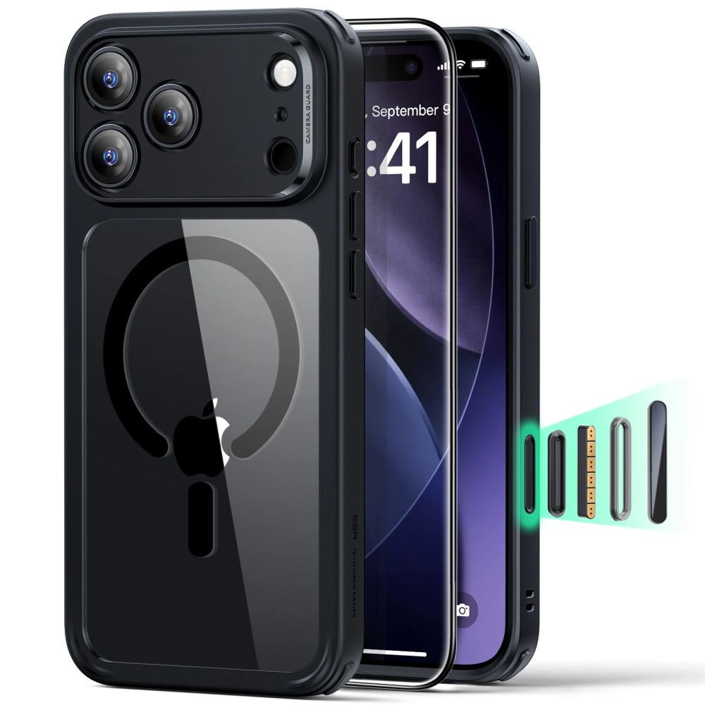 ESR Classic Hybrid HaloLock z zaščito zaslona za iPhone 17 Pro Max prozorno črn