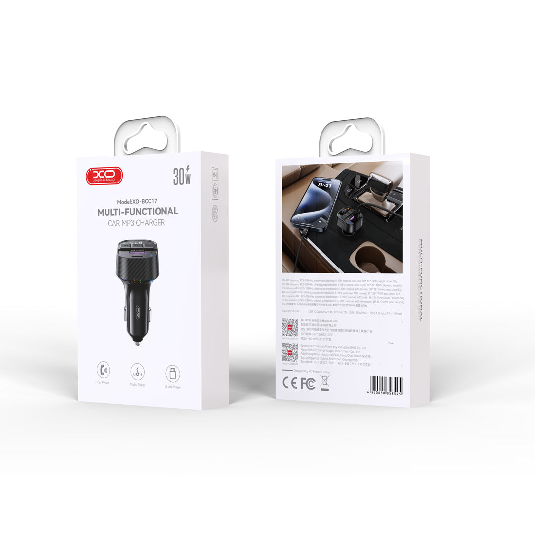 XO BCC17 Bluetooth FM oddajnik MP3 avtopolnilnik 30W USB-C