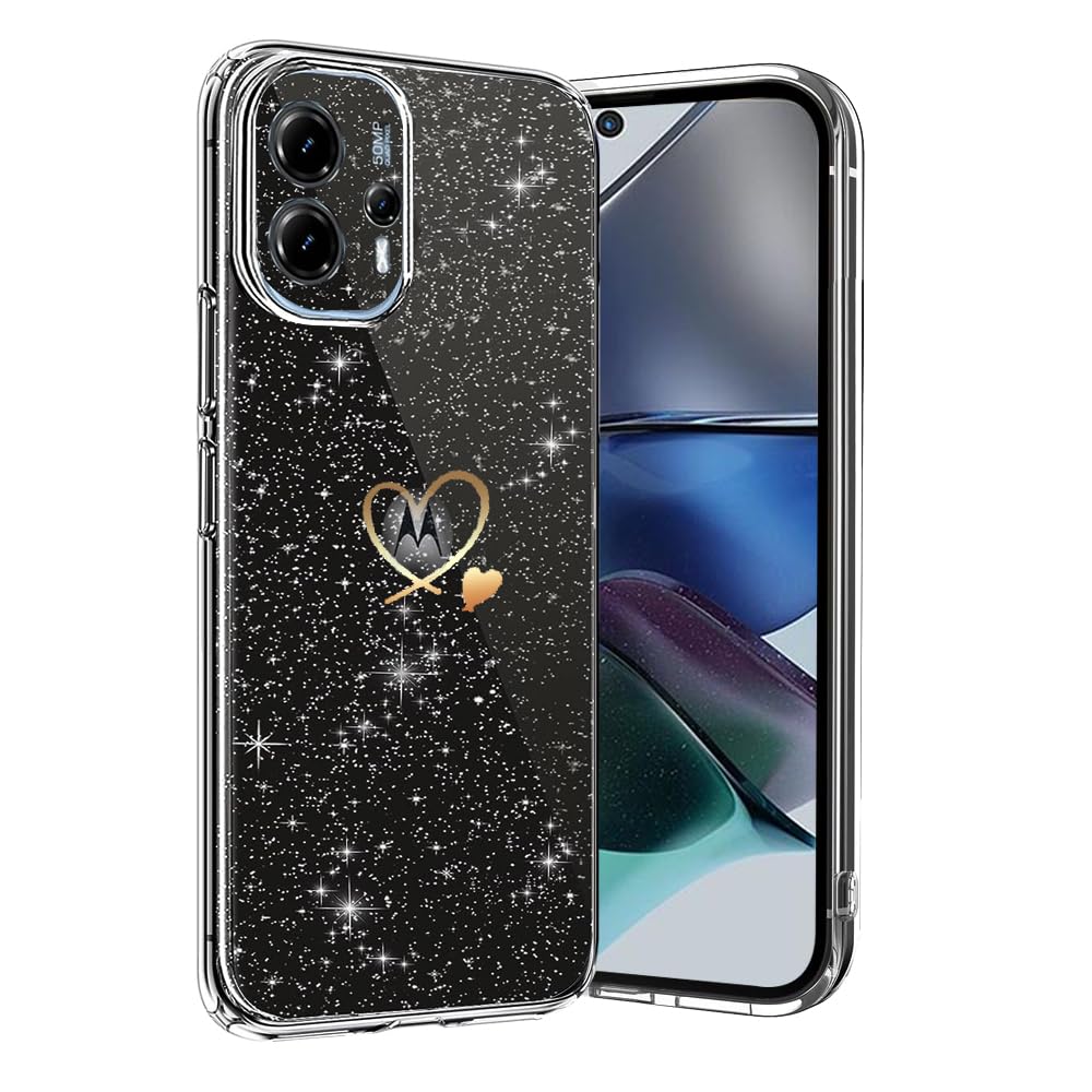CaseLover Clear Glitter Case for Motorola Moto G23/G13 – TPU Hearts, Protective