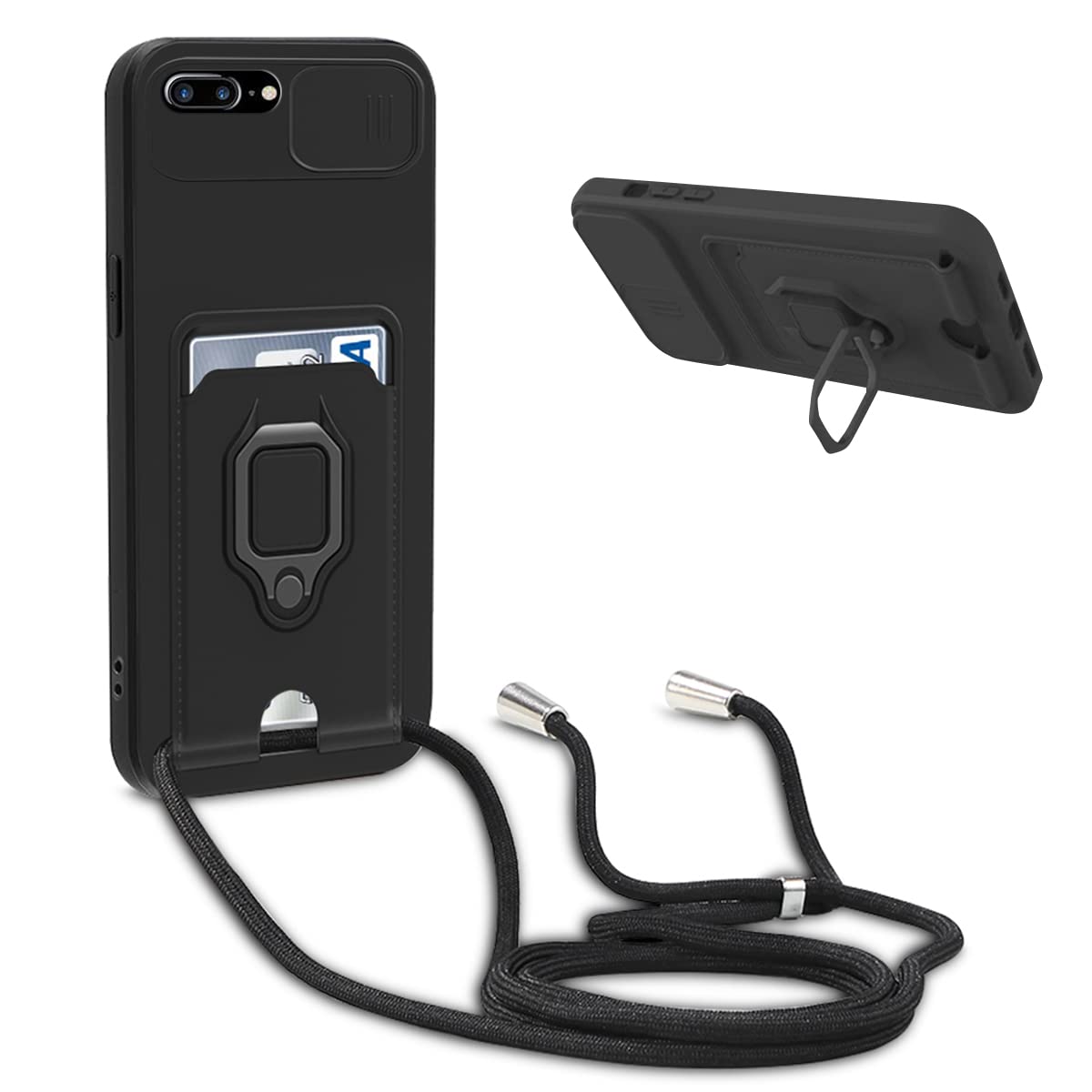 Ovitek Bigcousin z vrvico za iPhone 6, 6s Plus, 7 Plus in 8 Plus v èrni barvi