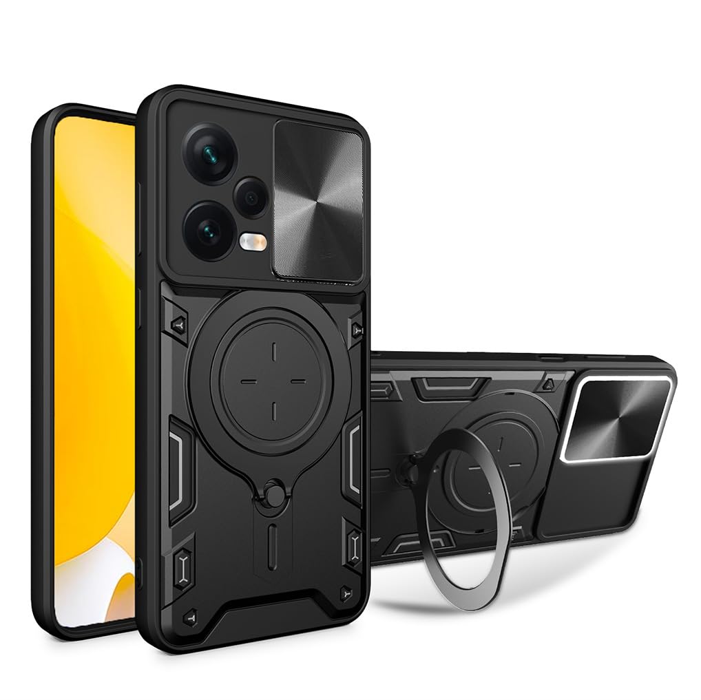 Hibridni-trdi-PC-ovitek-drsni-pokrov-kamere-magnetno-stojalo-Xiaomi-Redmi-Note-12-5G-Poco-X5-5G-crna