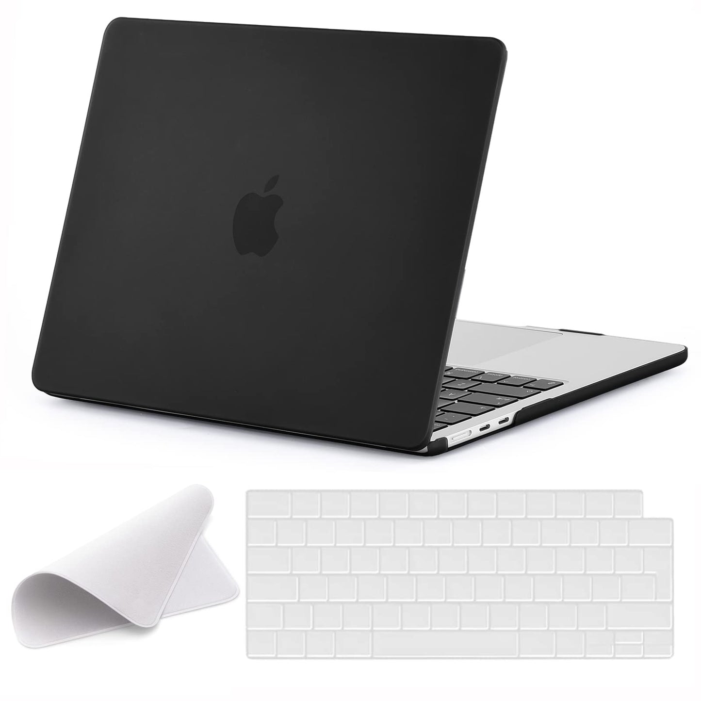 Ovitek EooCoo za MacBook Air 13,6 palca (M2 in M3, modeli 2022–2025) z zašèito za tipkovnico in krpico v mat èrni barvi
