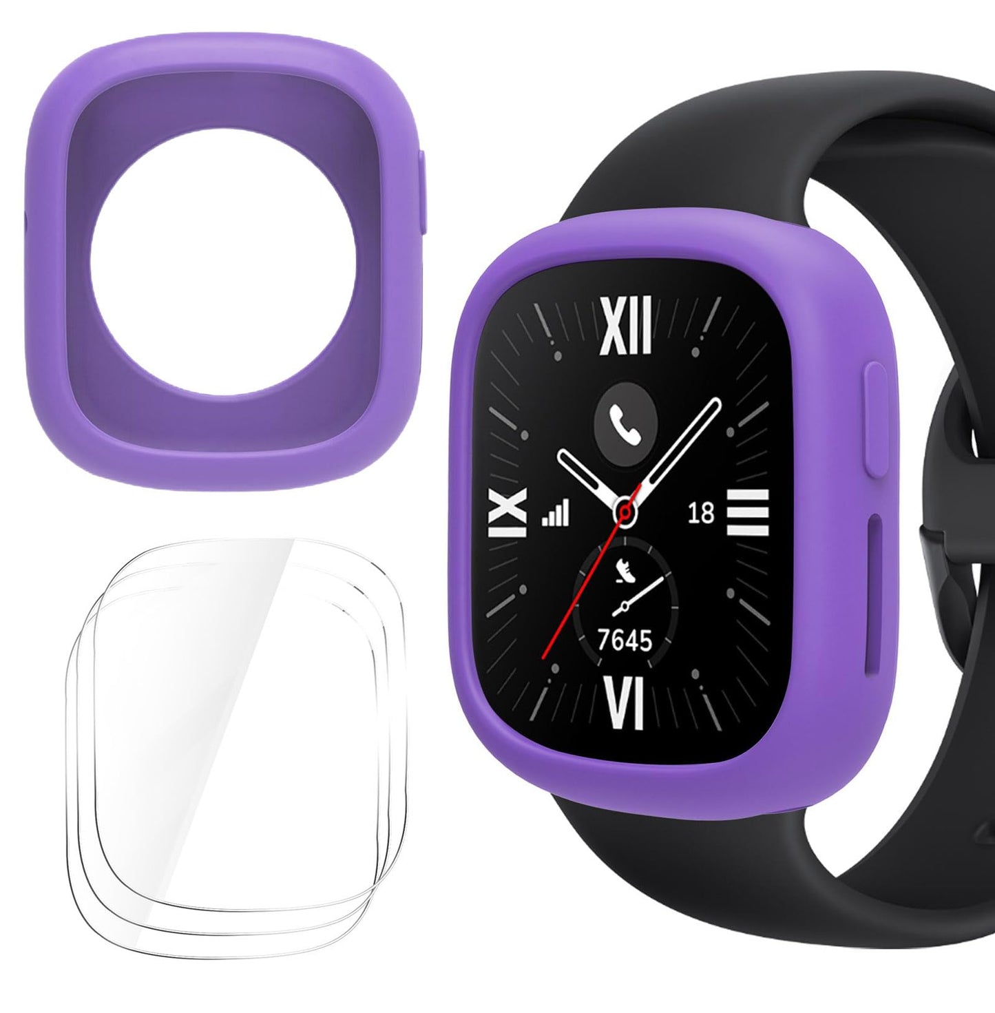 GIOPUEY zaščitni ovitek za Honor Watch 4 – TPU silikonski ovitek + 3 zaščitne folije, vijoličen