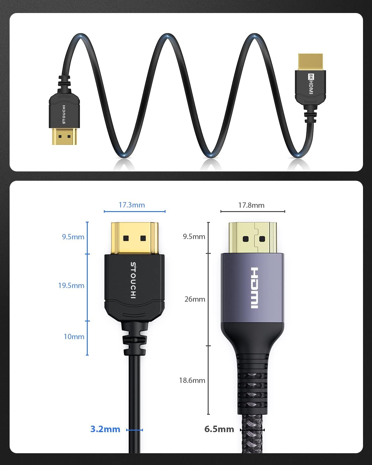 Ultra tanek HDMI kabel 2.1, 8K 1m