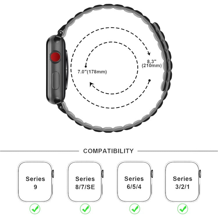 Pašček za Apple Watch Anlinser Magnetic + ovitek za Apple Watch Ultra 2 Series 9/8/7/6/5/3/SE (49/45/44/42mm), črno-siva
