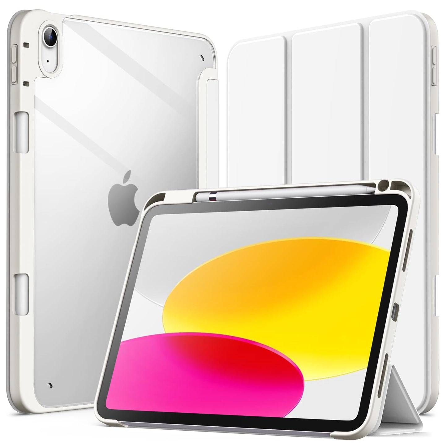 JETech ovitek za iPad 11. / 10. generacije (2025/2022) z držalom za Pencil – prozoren zaščitni ovitek, bela