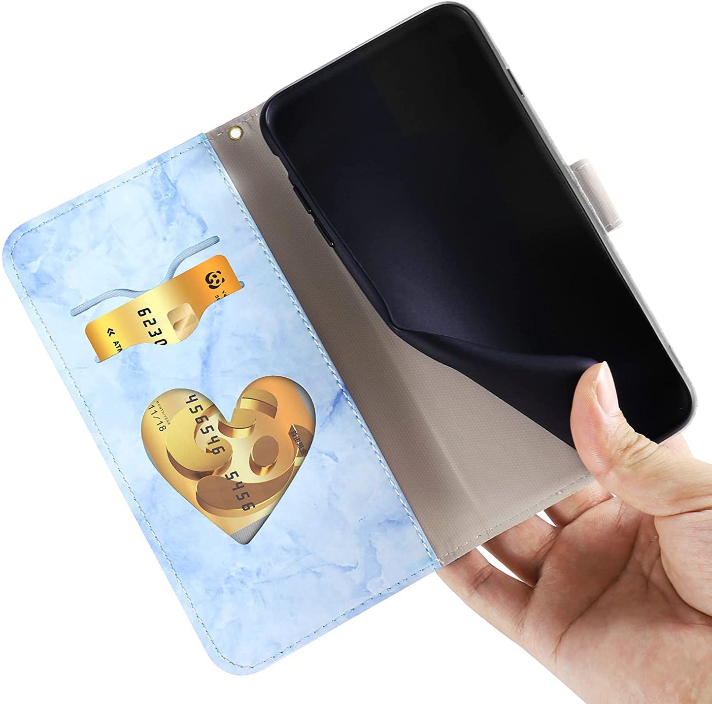 Preklopna torbica za Samsung Galaxy S20 modra| Motiv srca in cvetlični vzorec