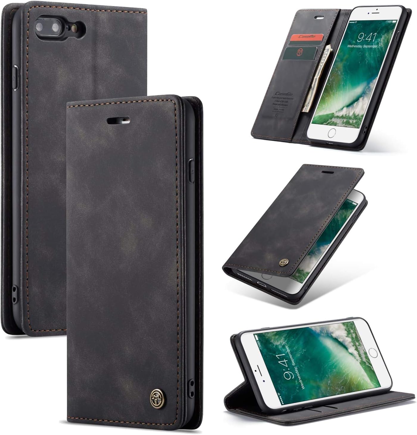 Preklopna torbica BigCousin za iPhone 6 Plus / 7 Plus / 8 Plus – Črna