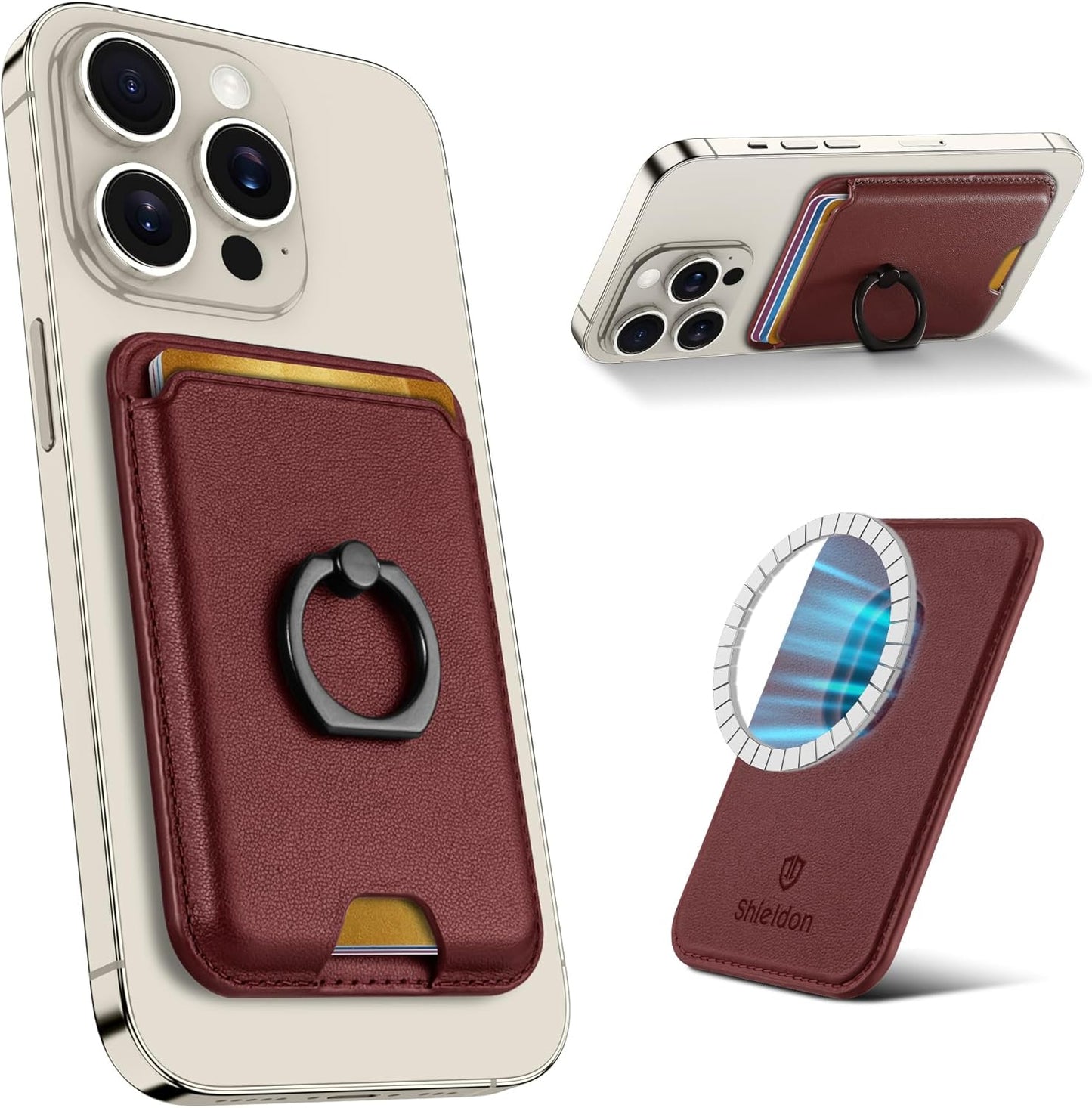 SHIELDON Magnetic Leather Wallet Case for iPhone - Wine Red