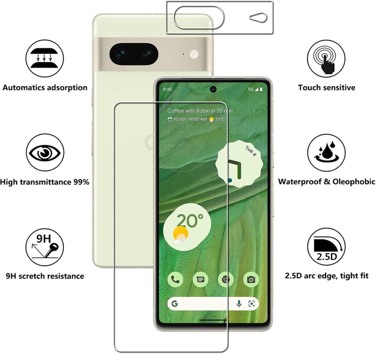 Lusee zaščitno steklo za Google Pixel 7 Pro – 2 kosi za zaslon + 3 kosi zaščita kamere