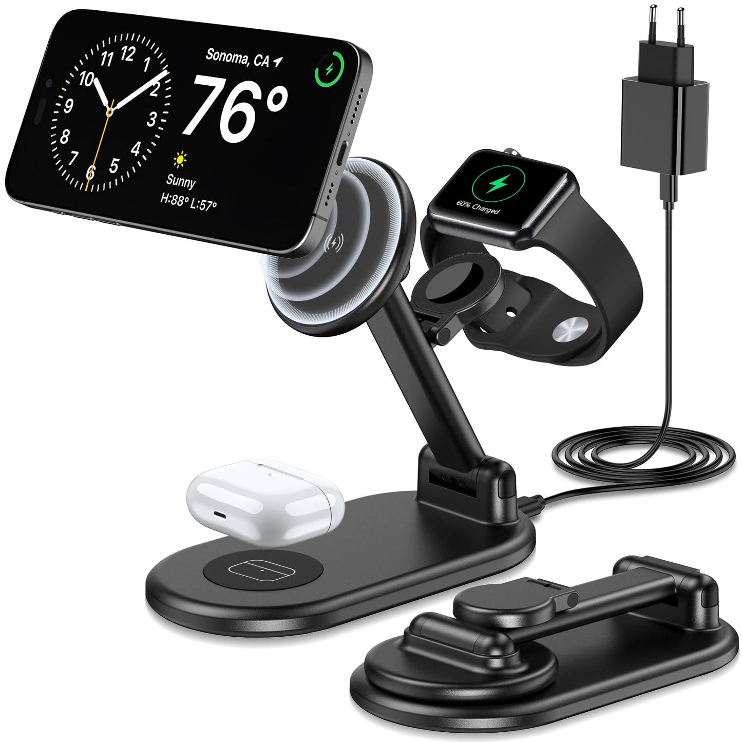 magnetni brezzicni polnilec 3 v 1 za apple naprave crna 20w