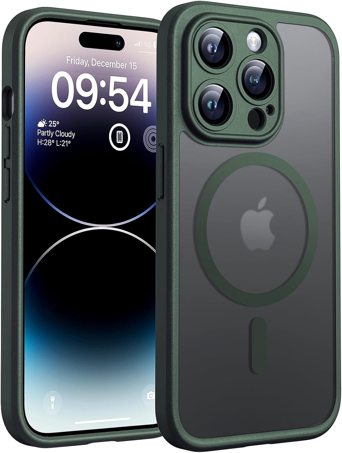 TOCOL magnetni ovitek za iPhone 14 Pro (6,1") – MagSafe, mat prozoren, alpsko zelena