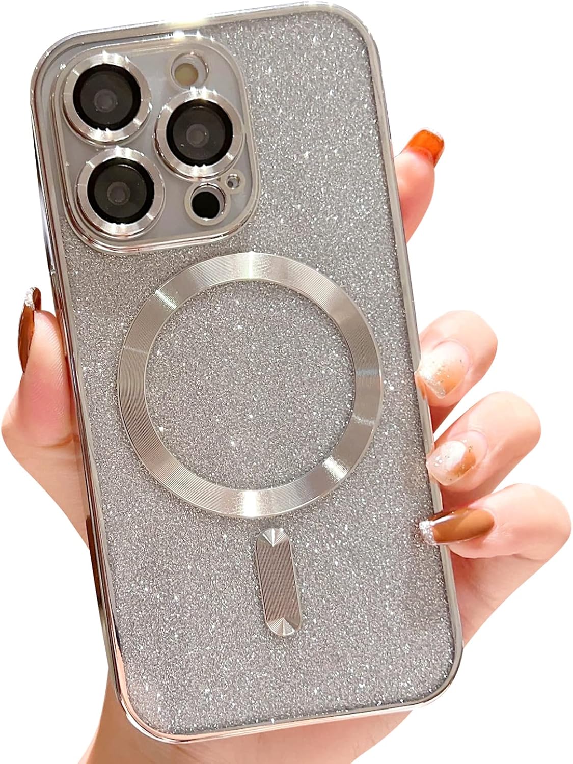 Silikonski ovitek "Glitter – MagSafe" za iPhone 14 Pro – srebrna