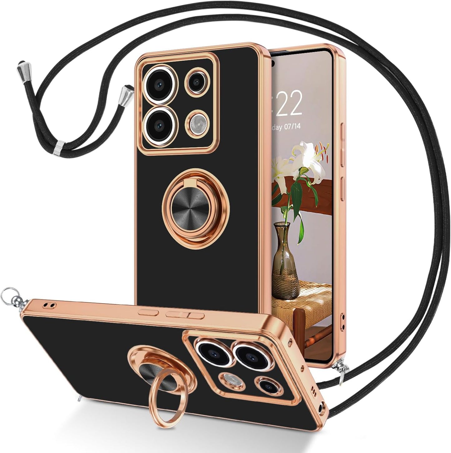 Ring with Strap Case for Xiaomi Redmi Note 13 Pro 5G / Poco X6 5G – Black-Gold