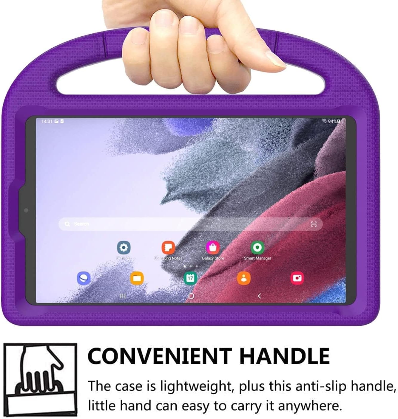 Kids EVA Case for Samsung Galaxy Tab A9 Lite / A7 Lite 8.7” – With Handle + Stand (Purple)
