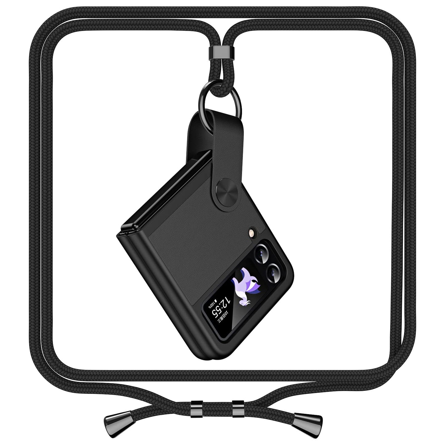 veganska usnjena torbica za samsung galaxy z flip 4 flip 3 crna