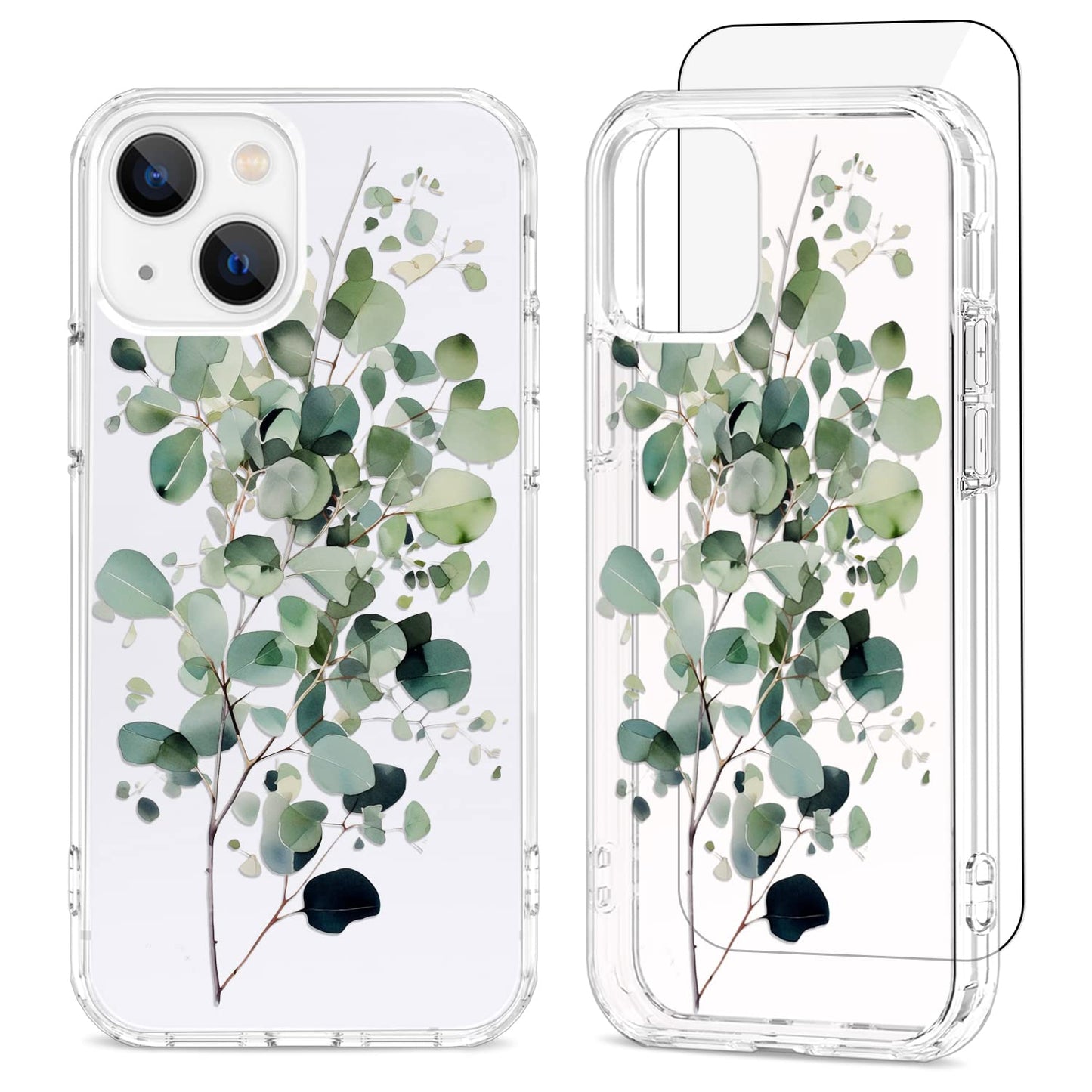 Ovitek “Watercolor Eucalyptus” z zaščitnim steklom za iPhone 14 Plus