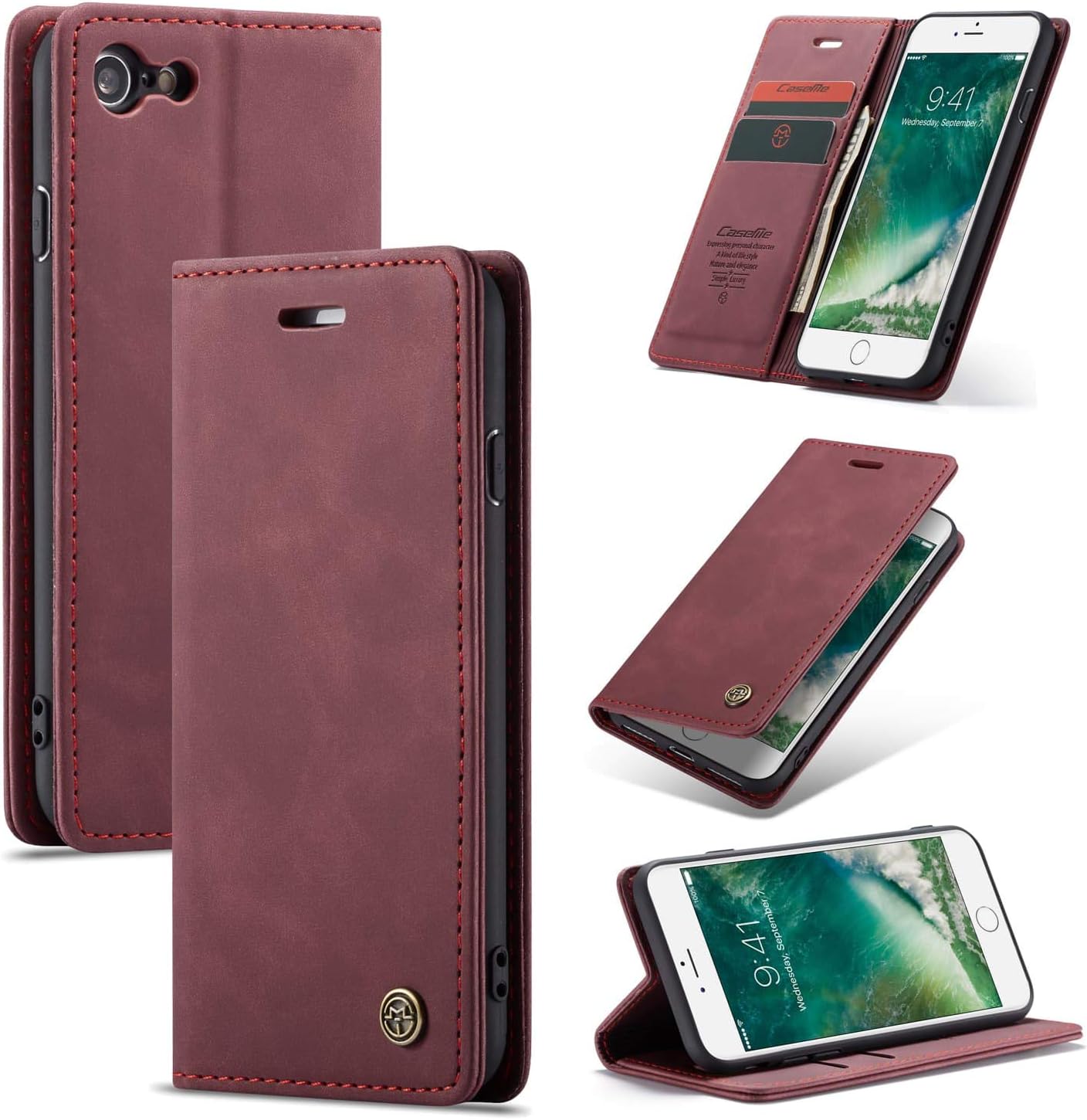 Preklopna torbica BigCousin za iPhone 6 Plus / 7 Plus / 8 Plus – Vinsko rdeča