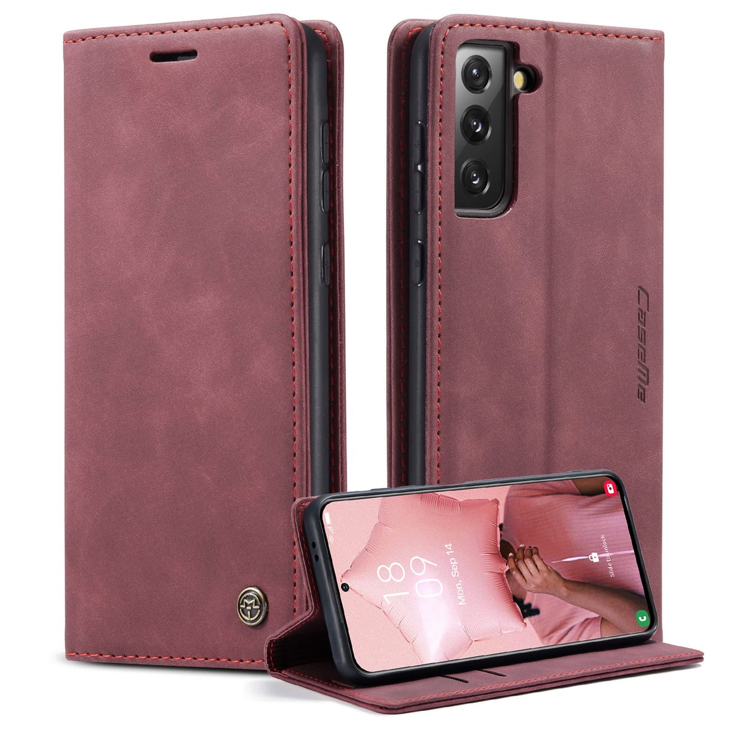 Preklopna torbica Bigcousin za Samsung Galaxy S21 vinsko rdeèa