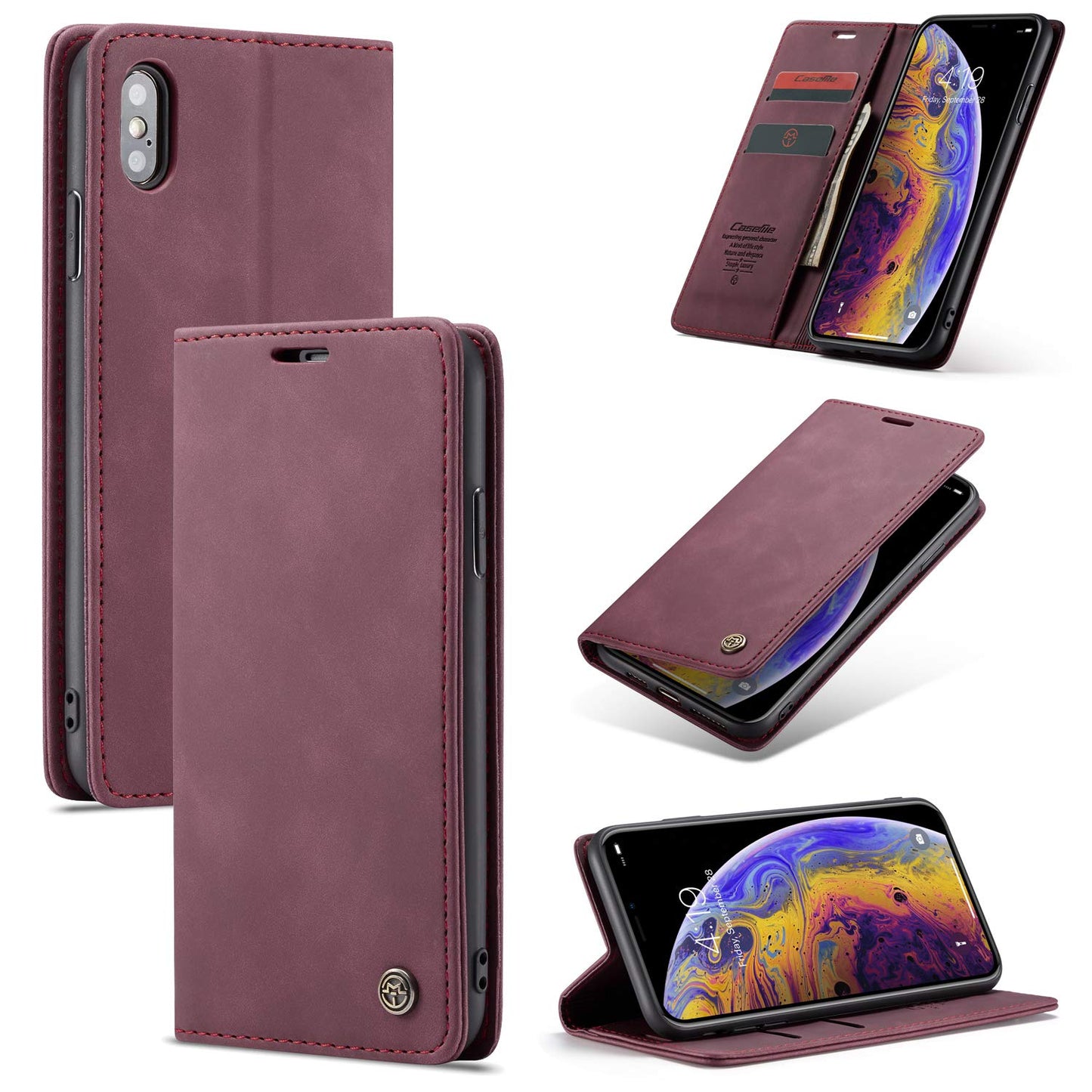 Preklopna torbica Bigcousin za iPhone XS Max vinsko rdeèa