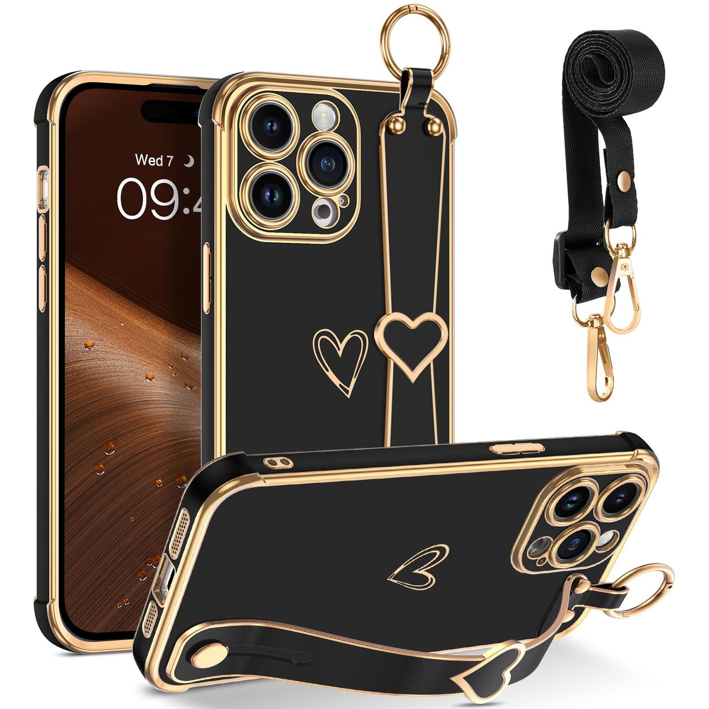 Silikonski ovitek GUAGUA z vrvico za iPhone 15 Pro èrna