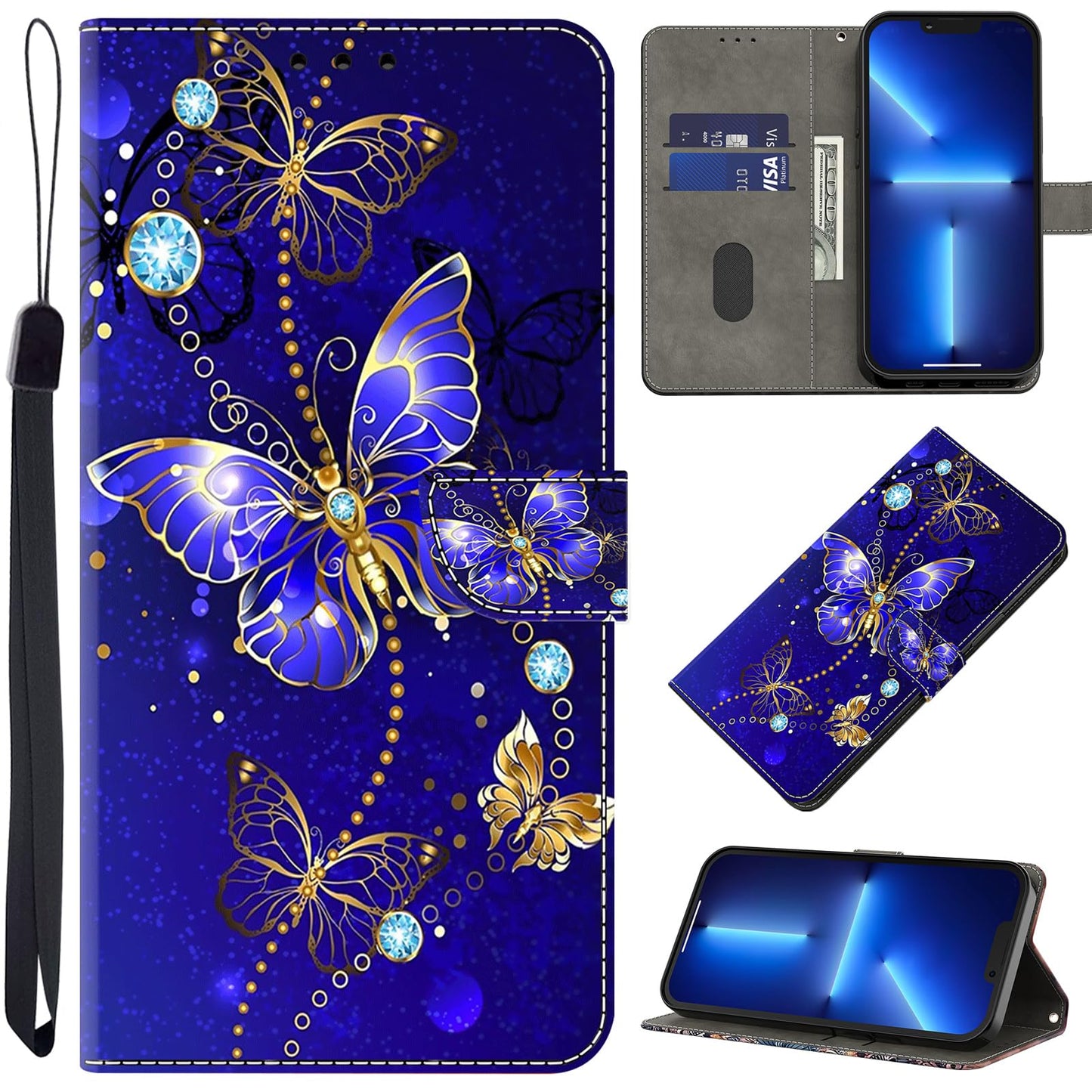Preklopna-torbica-za-Moto-G54-reže-za-kartice-stojalo-Diamond-Butterfly:Preklopna torbica za Moto G54 – reža za kartice, stojalo, Diamond Butterfly