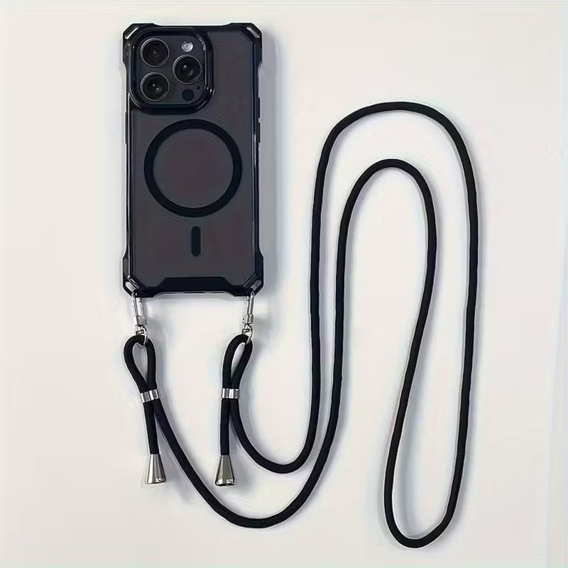 Silikonski ovitek z vrvico MagSafe za iPhone 15 Pro Max – črna