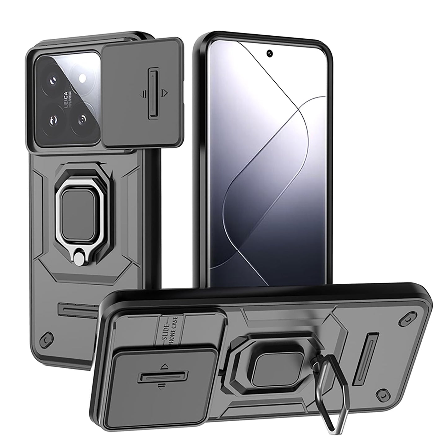 Ovitek Xiaomi 14 Pro – TPU+PC zaščitni ovitek z drsnim pokrovom kamere, črn