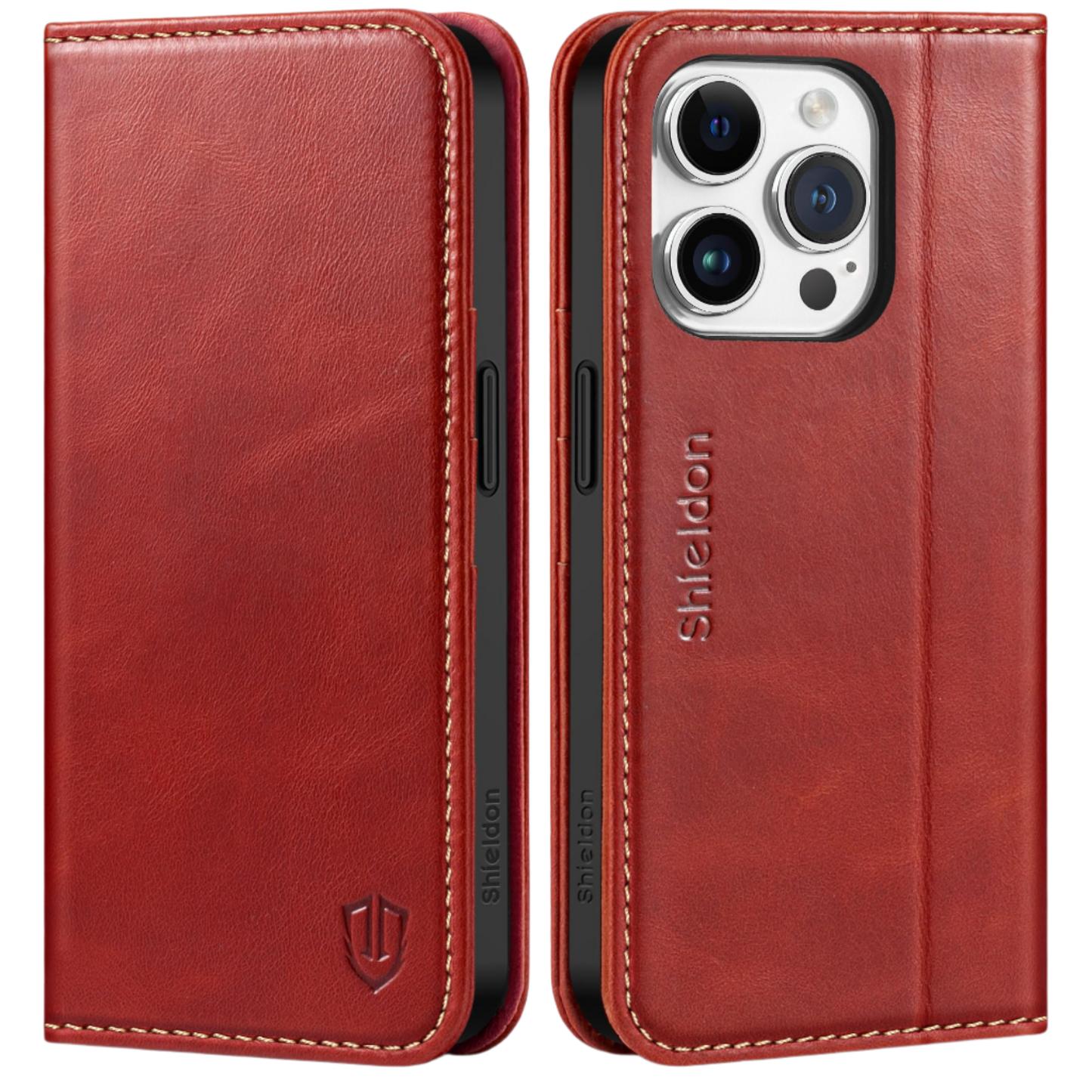 Preklopna torbica "SHIELDON" iPhone 15 Pro – Infostyle – Rdeča