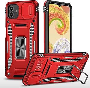 BigCousin Cover for Samsung Galaxy M13 5G / A04 - Camera Protection, 360° Rotating Stand, Red