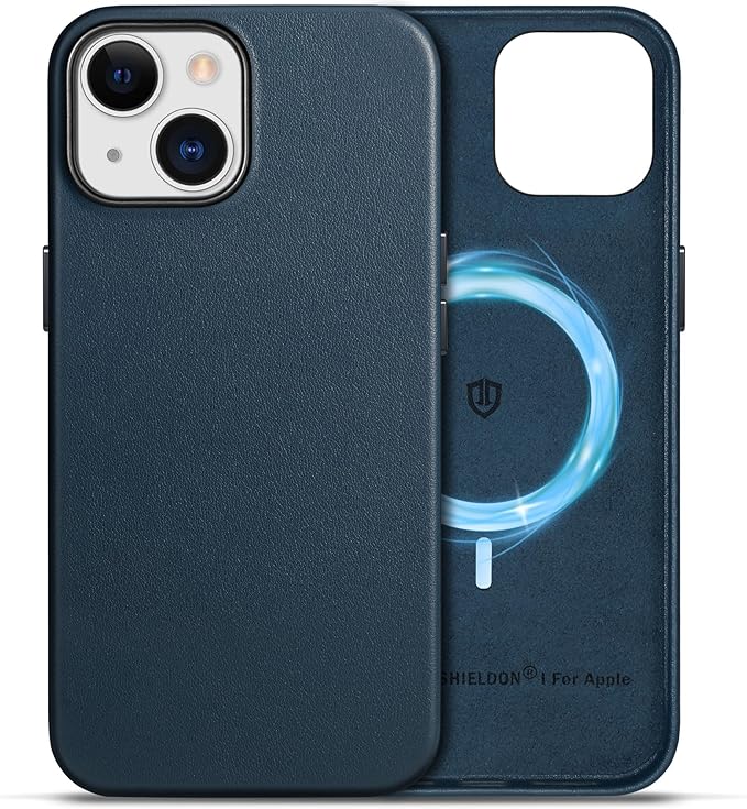 SHIELDON kožna torbica za iPhone 15 6,1" – prava koža, MagSafe, tanka, tamnoplava