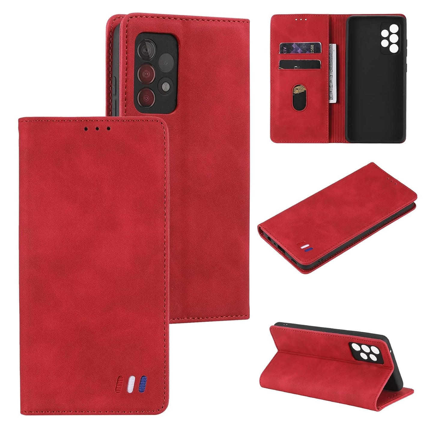 UEEBAI ovitek za Samsung Galaxy A51, vintage usnje, denarnica, stojalo, magnetno zapiranje – rdeč
