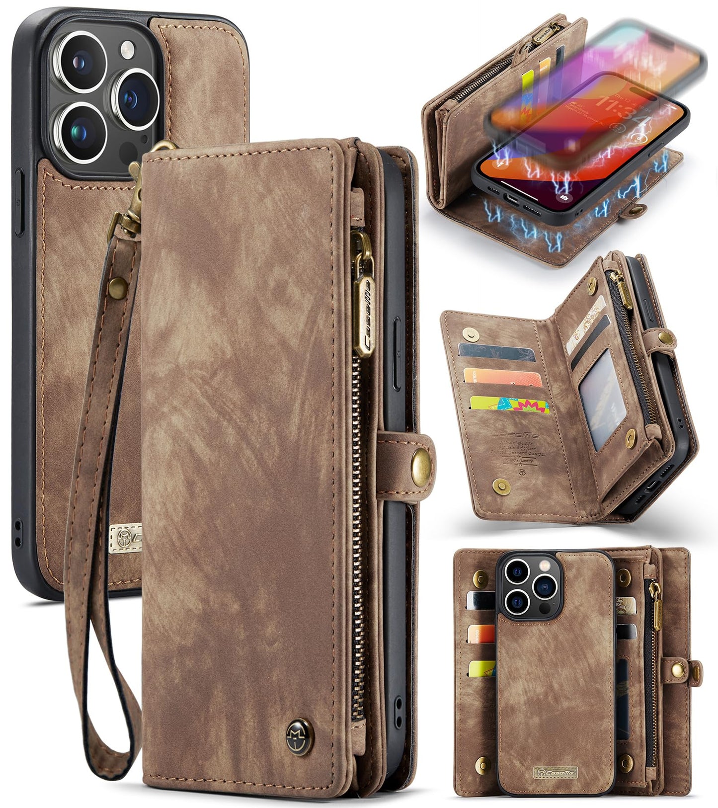Caseme ovitek in denarnica za iPhone 15 Pro Max rjava