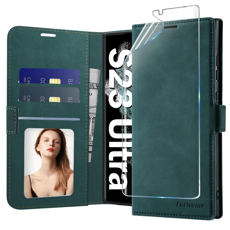 Preklopna torbica + zaščitna folija "Neivi" Samsung Galaxy S23 Ultra – Infostyle – Zelena