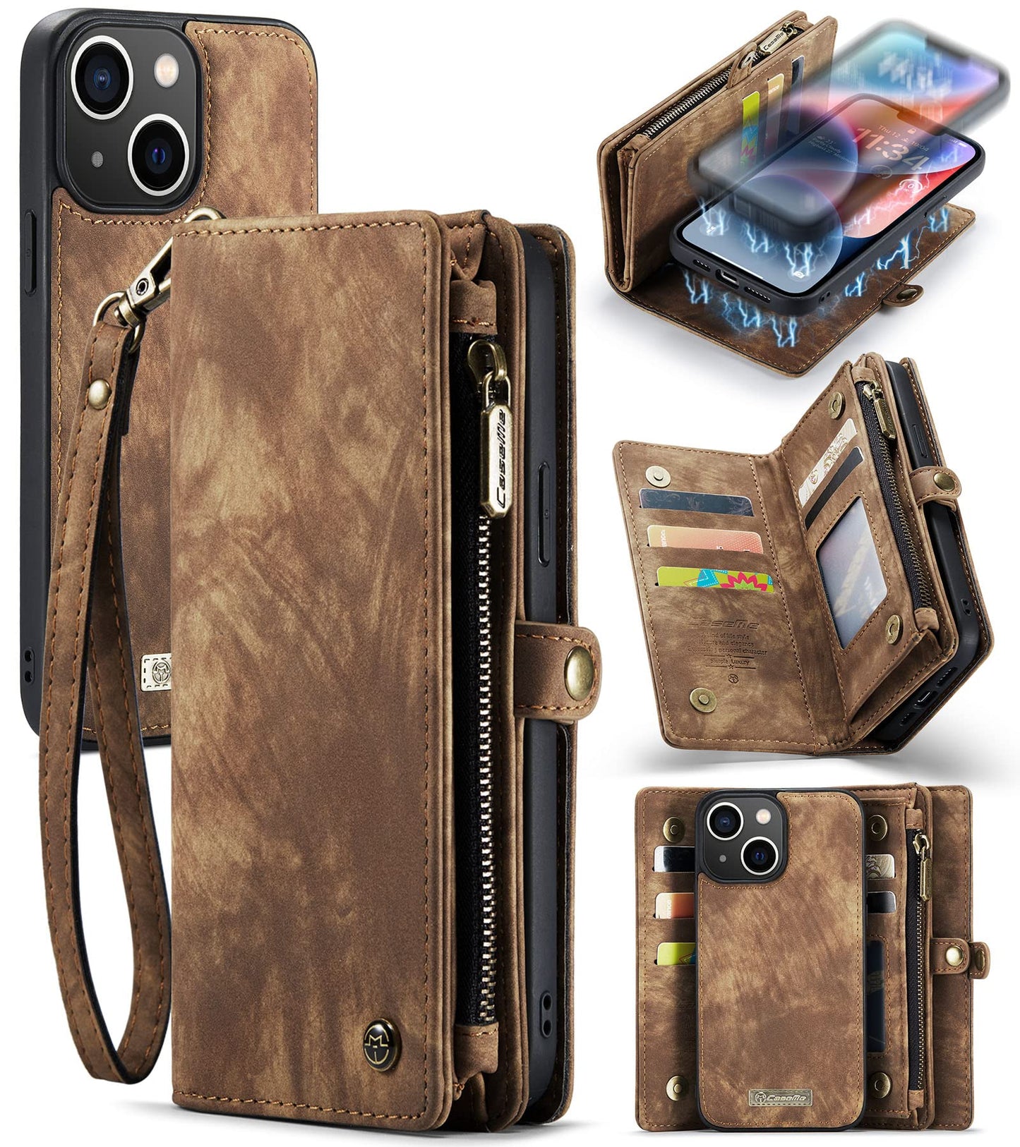 Caseme ovitek in denarnica za iPhone 14 Plus temno rjava