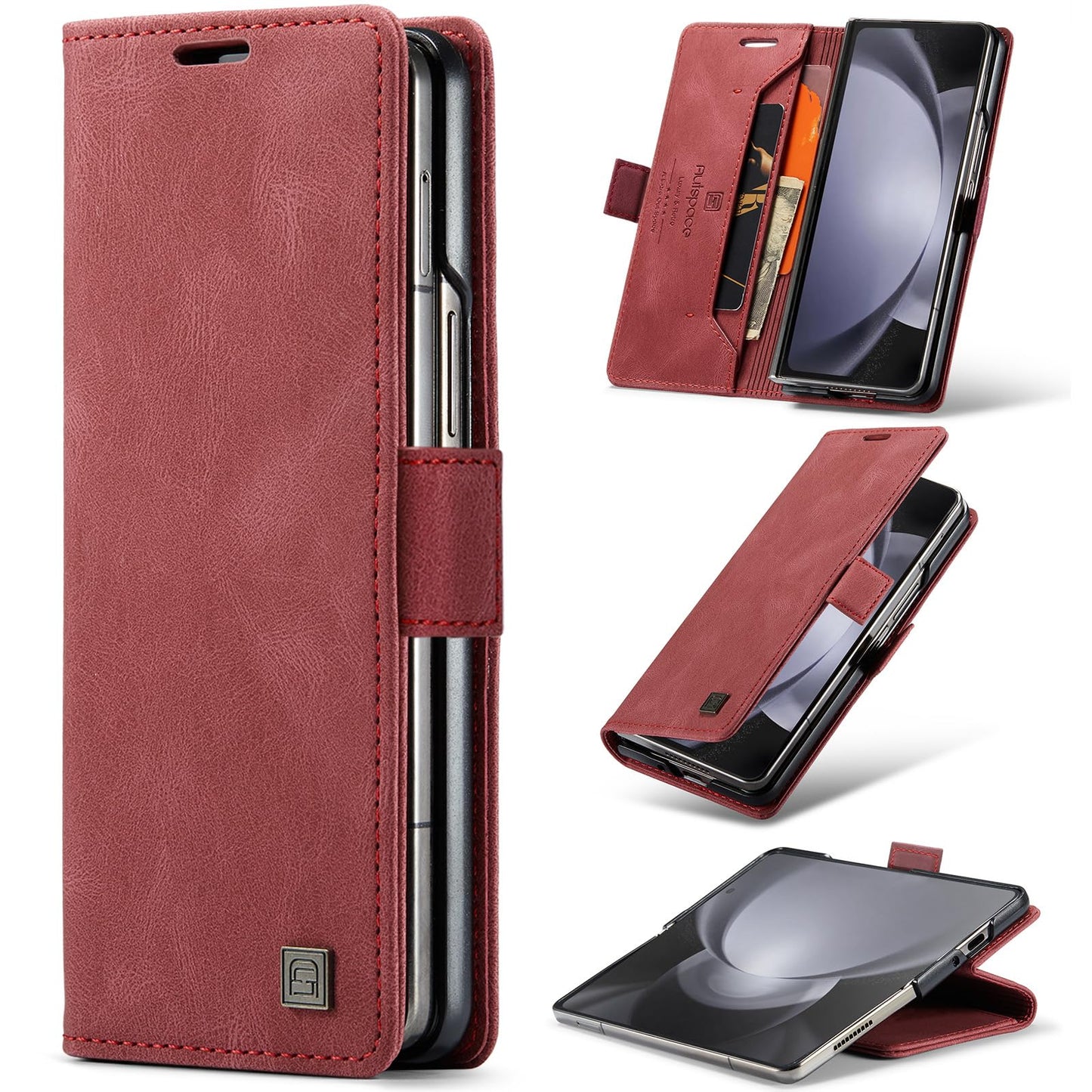 URMAX usnjena RFID torbica za Samsung Galaxy Z Fold 5 rdeèa