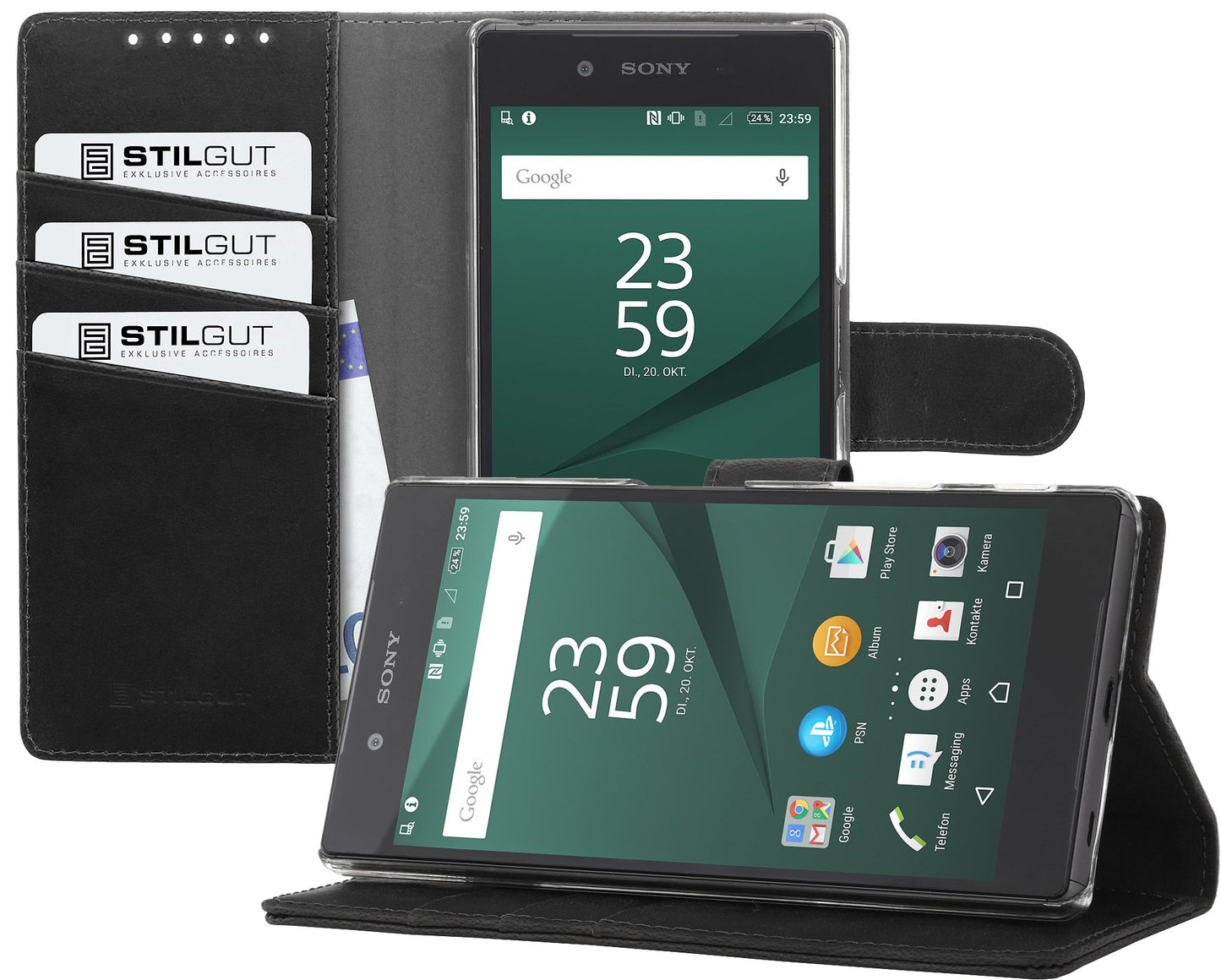 StilGut preklopna torbica „Talis“ za Sony Xperia Z5 – funkcija stalka, novčanik, vintage PU koža