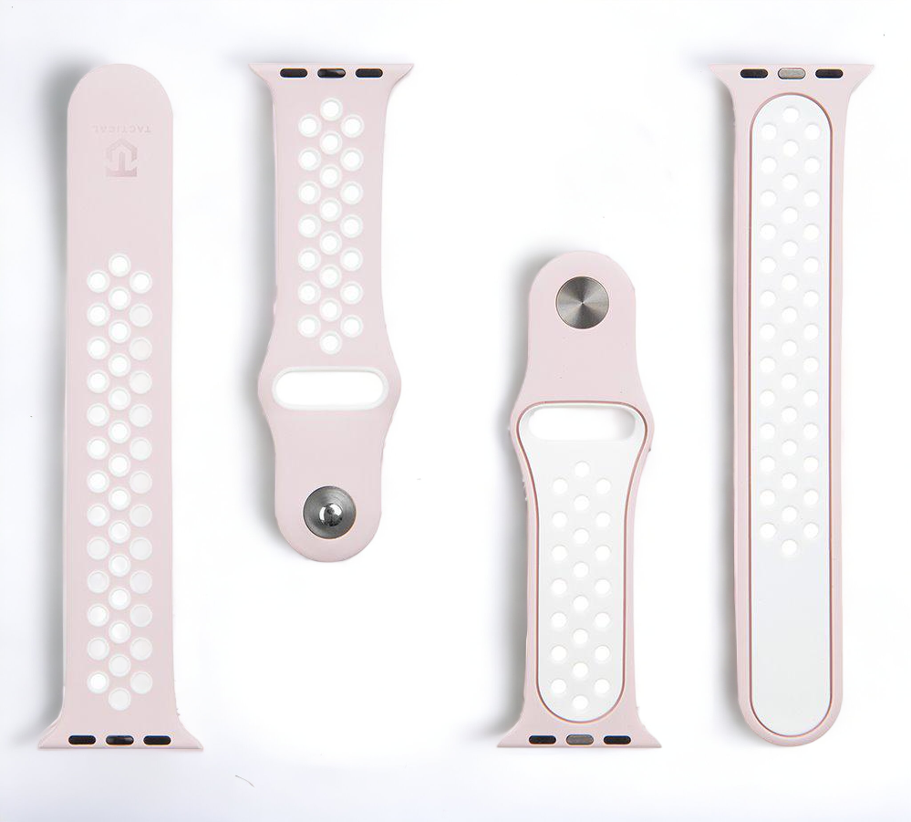 Silikonski pašček Tactical za Apple Watch 1, 2, 3, 4, 5, 6, 7, 8, SE 38, 40 in 41mm - Roza/bela – Roza