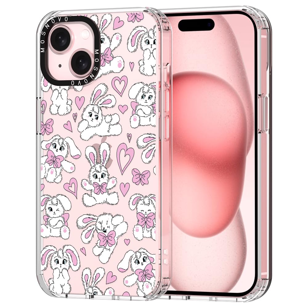 MOSNOVO ovitek za iPhone 15 Plus Rabbits, ljubek motiv zajčkov z učinkovito zaščito telefona