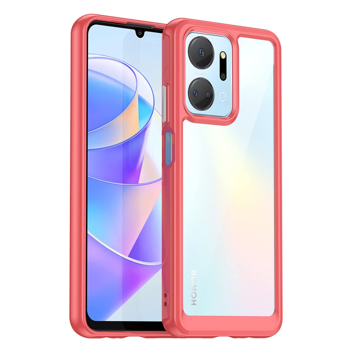 HAOYE prozoren ovitek za Honor X7a - Ultra Tanek PC + TPU, Barvni Robovi, Zaščita Pred Udari, Rdeč