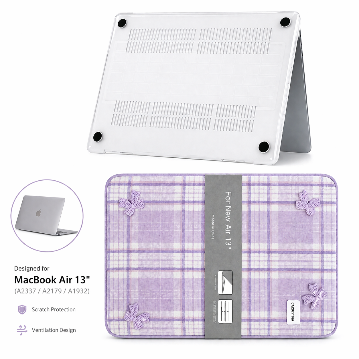 Etui za prenosni računalnik + prozoren pokrov za tipkovnico "CA2027-SB" MacBook Air 13(A2338/A2251/A2289/A2159/A1989/A1708/A1706)