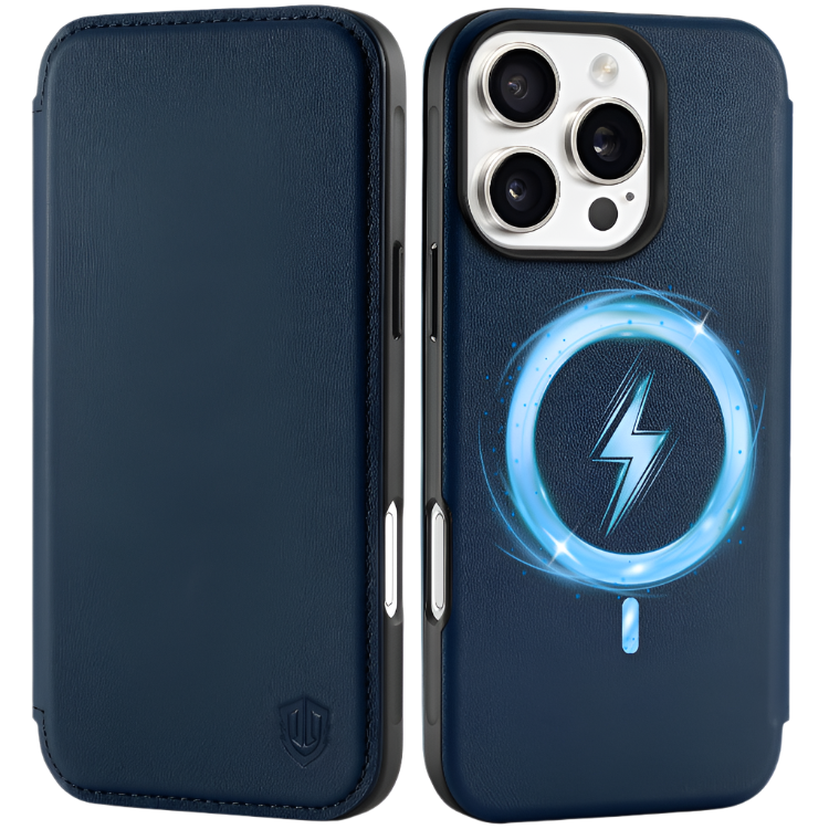 Preklopna torbica "Shieldon Leather" iPhone 16 Pro – Infostyle – Modra