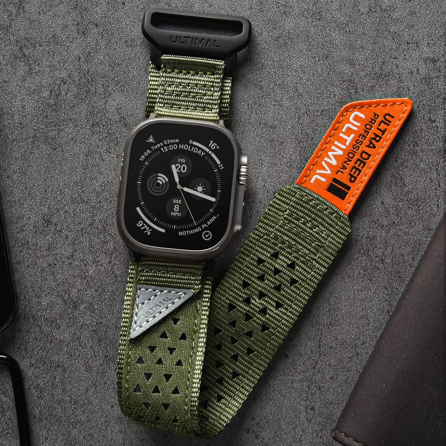 ULTIMAL najlonski pašček za Apple Watch 49/46/45/44 mm – vojaško zelena