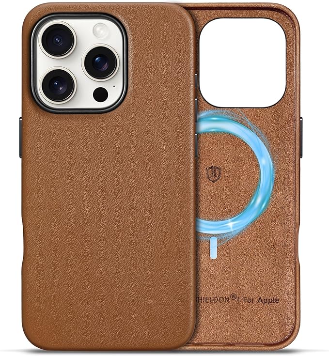 SHIELDON Leather Case for iPhone 16 Pro 6.3" – MagSafe, Genuine Leather, Slim, Saddle Brown