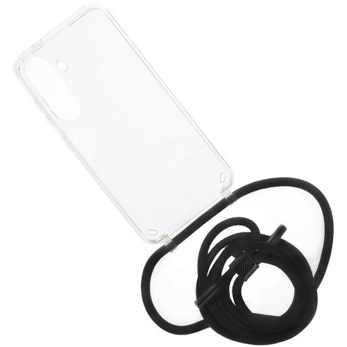 Transparent cover with black lanyard + protective glass for Samsung Galaxy S24 Plus
