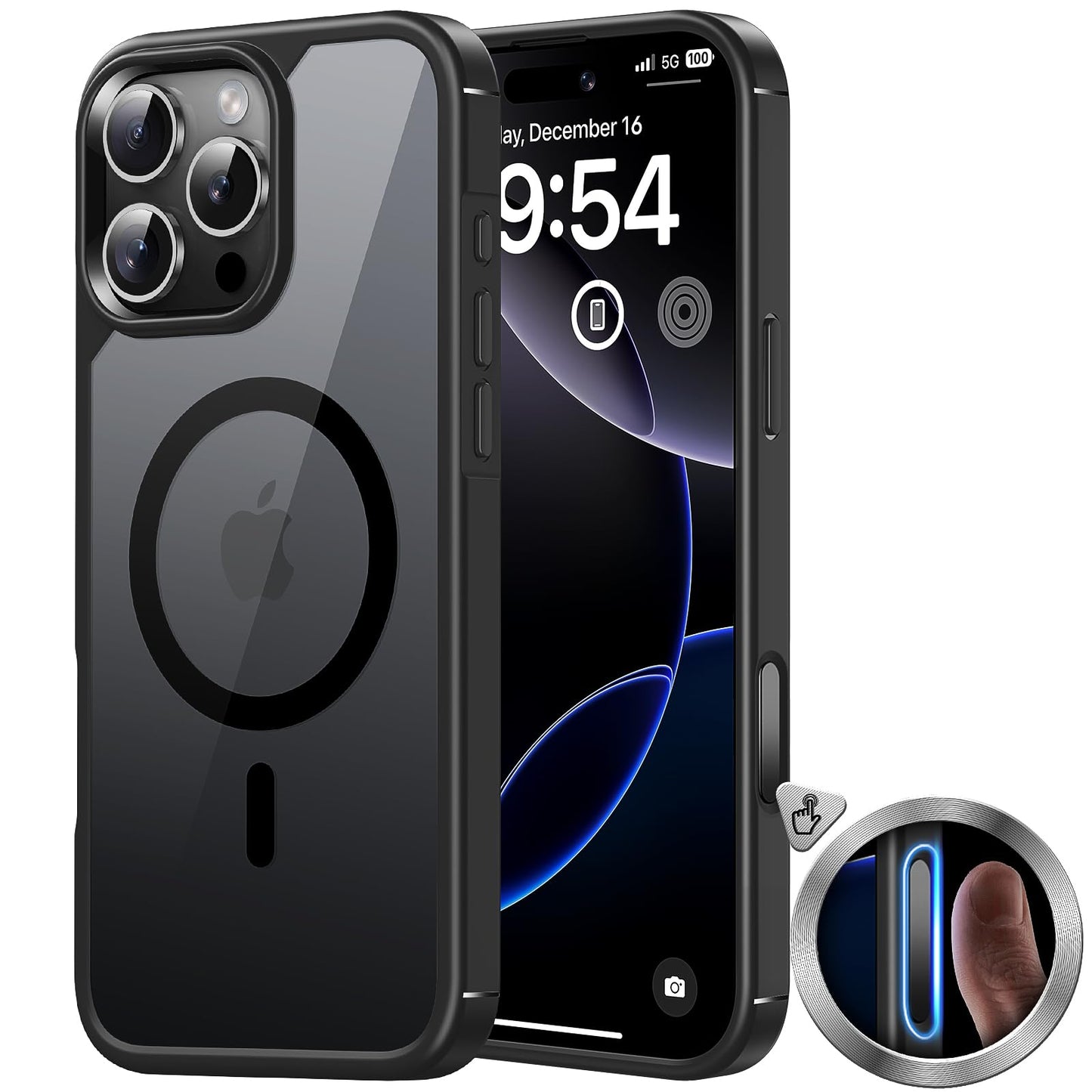 TAURI MagSafe ovitek za iPhone 16 Pro Max prozorna črna magnetni zaščitni ovitek