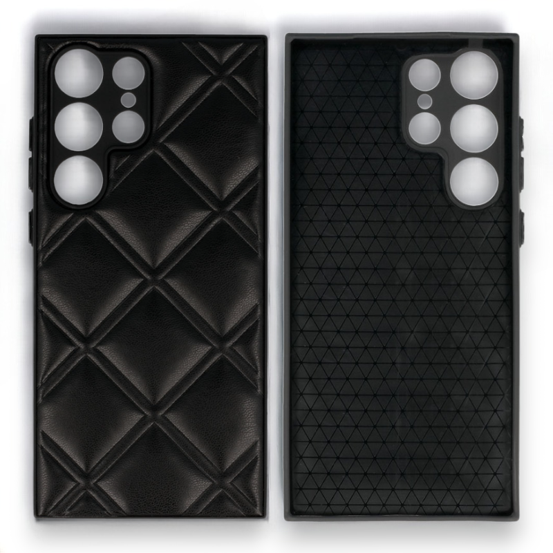 Silikonski ovitek "Checkered Leather 3D" za Samsung Galaxy S23 Ultra - črna – Infostyle