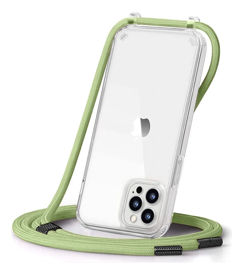 Prozoren ovitek z vrvico (zelena) + 2x zaščitno steklo za iPhone 14 Pro