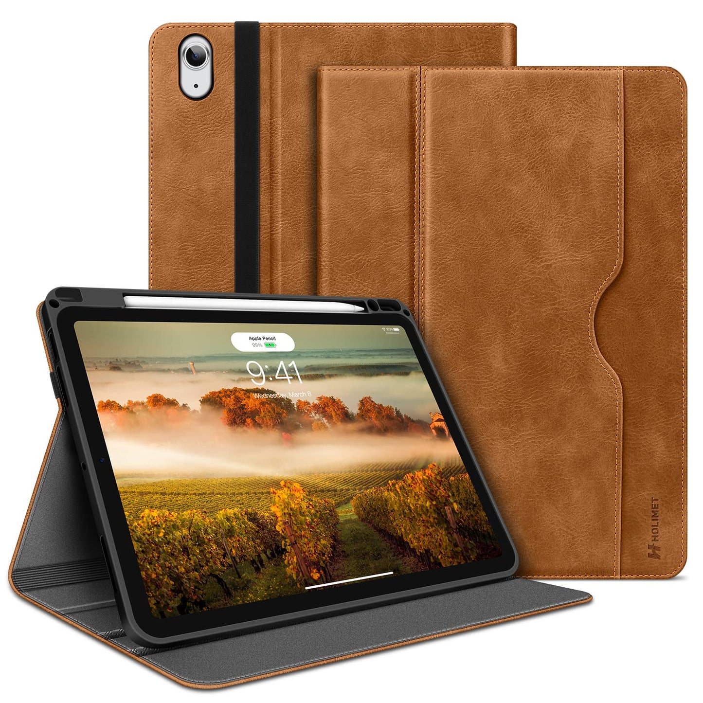 Ovitek HOLIMET iPad Air 11 M3 M2 iPad Air 5 4 rjava z držalom
