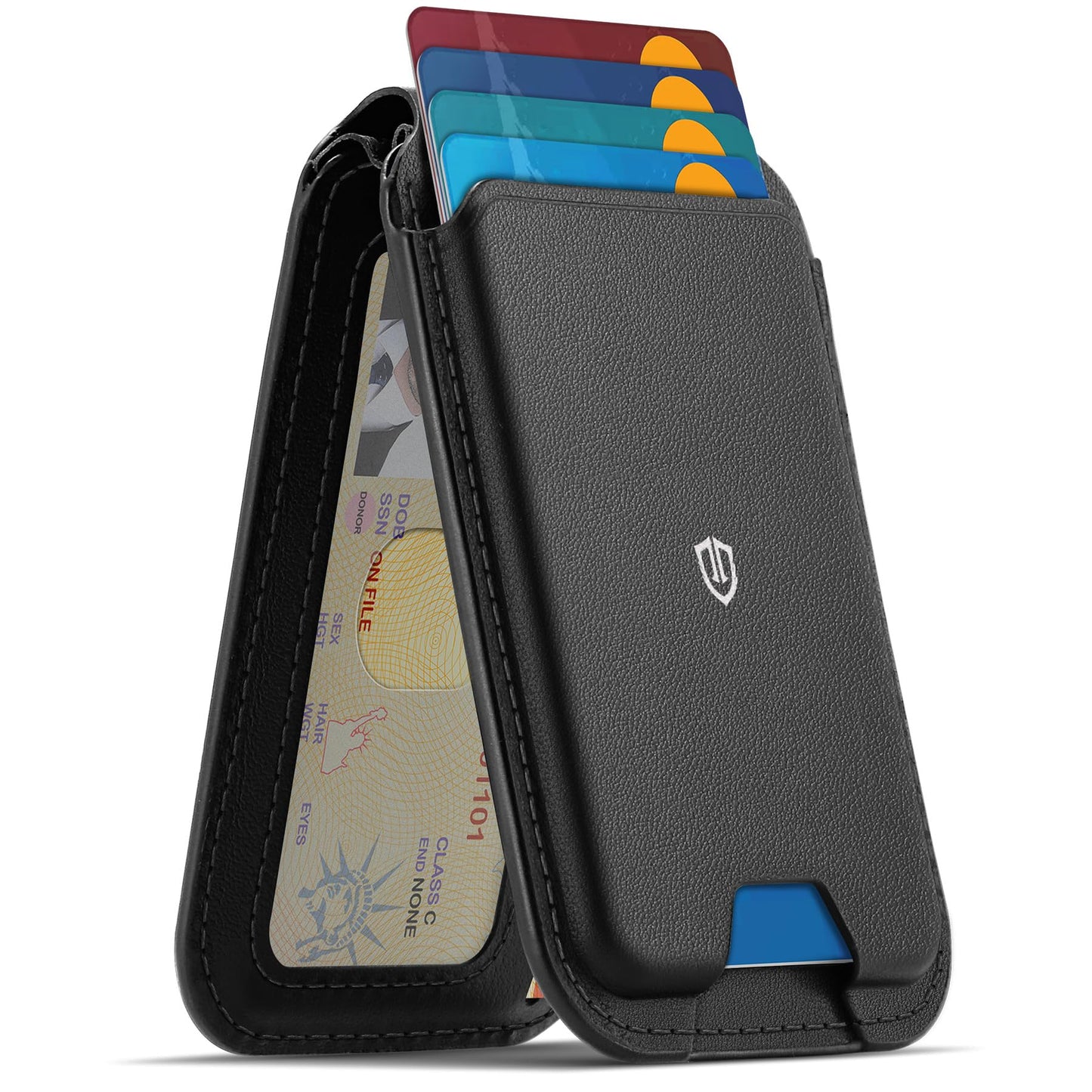 SHIELDON-usnjena-denarnica-ovitek-za-iPhone-12-17-serijo-MagSafe-RFID-stojalo-črna:SHIELDON usnjena denarnica-ovitek za iPhone 12–17 serijo – MagSafe, RFID, stojalo, črna